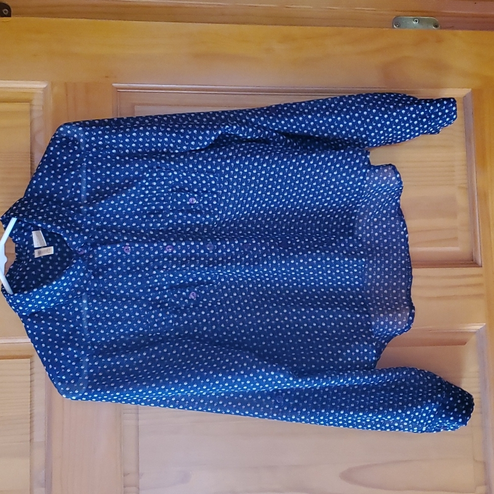 Passport Blouse, red white and blue, size small.